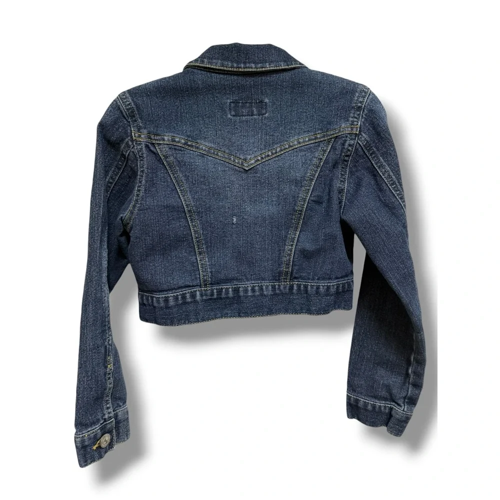 lei Girls Blue Denim Cropped Trucker Jacket Medium Wash Size M‎ 7/8